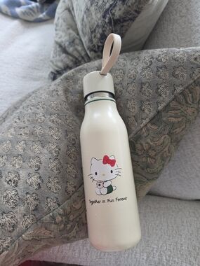 Hello Kitty Cream Water Bottle with Carry Loop